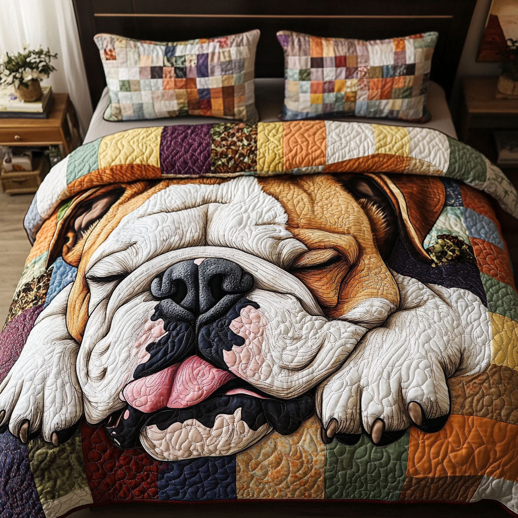 Bulldog Sleepy Time 3-Piece Quilted Bedding Set - Single (59" x 70")