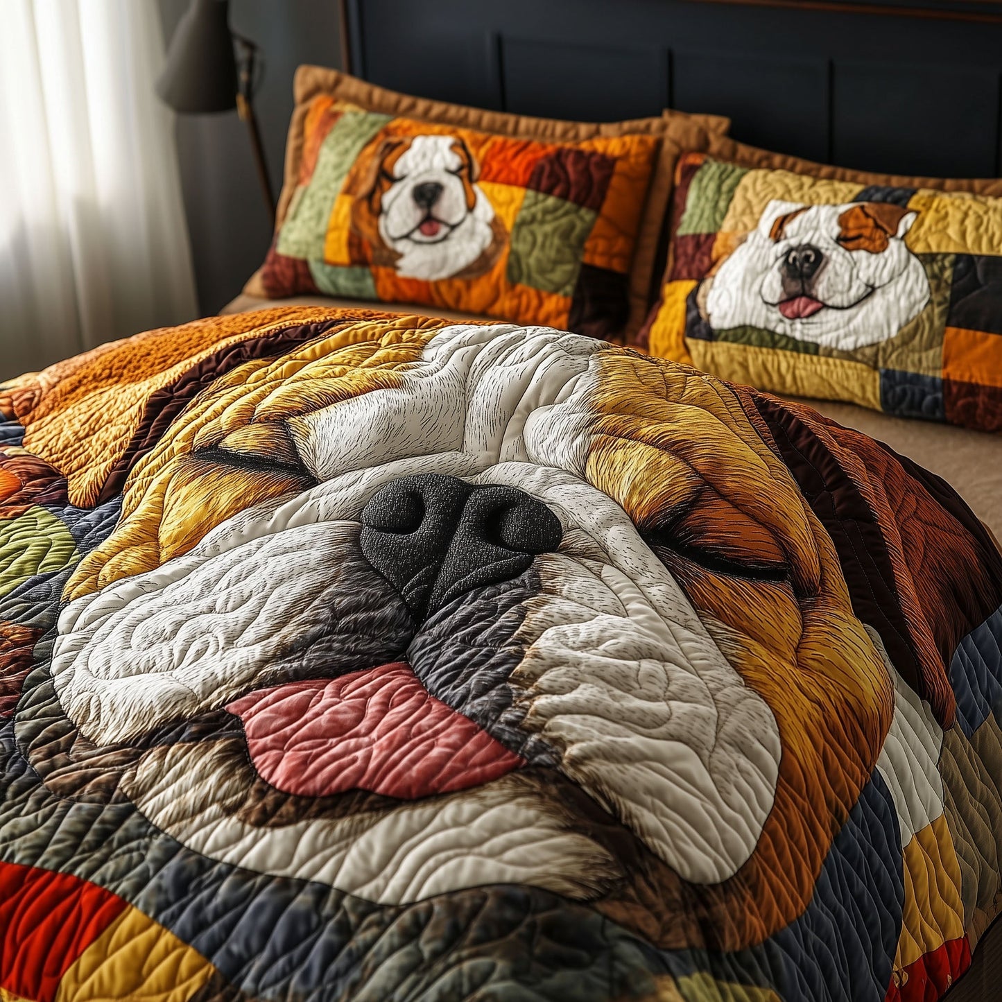 Bulldog Snout 3-Piece Quilted Bedding Set - Single (59" x 70")