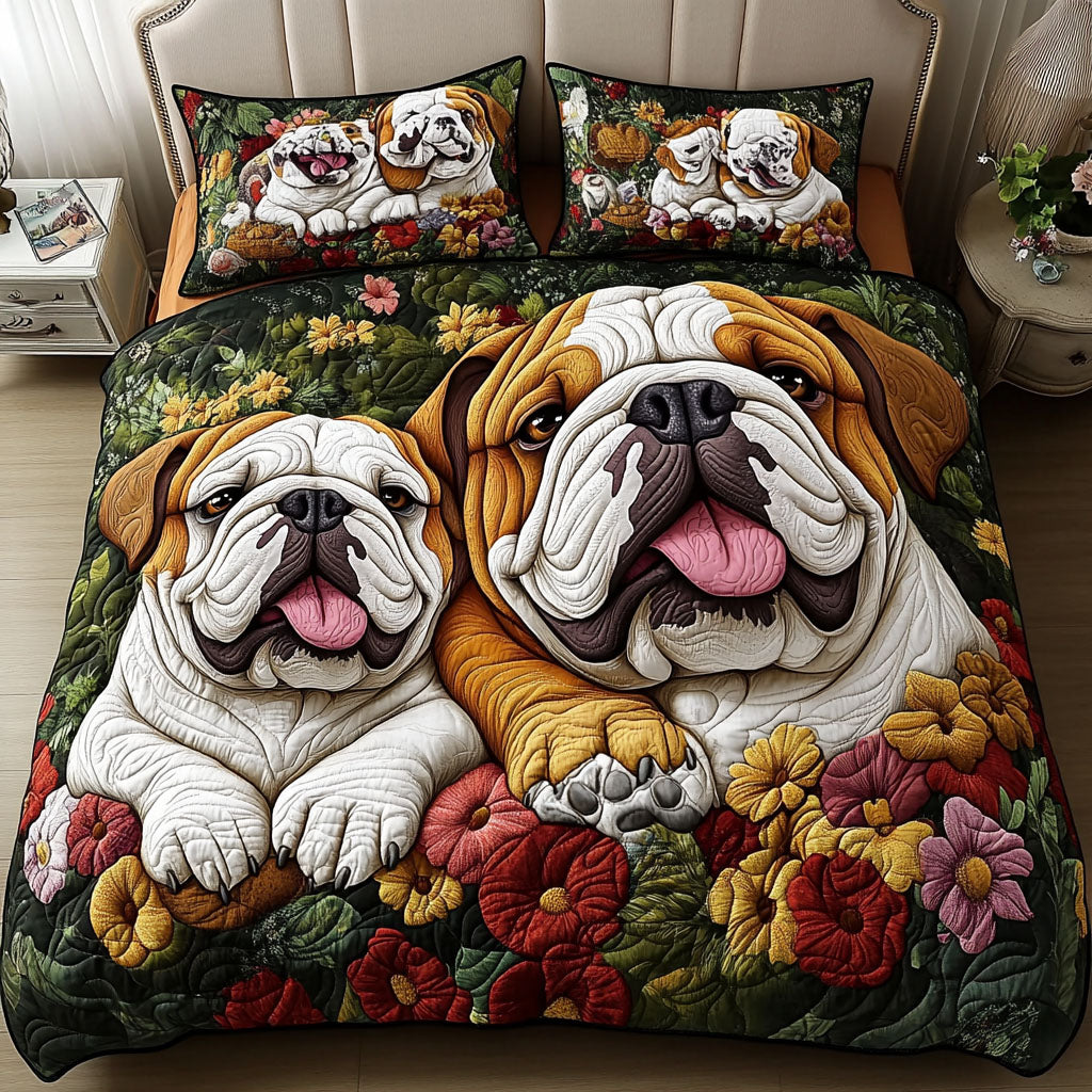 Bulldog Snuggles 3-Piece Quilted Bedding Set - Single (59" x 70")
