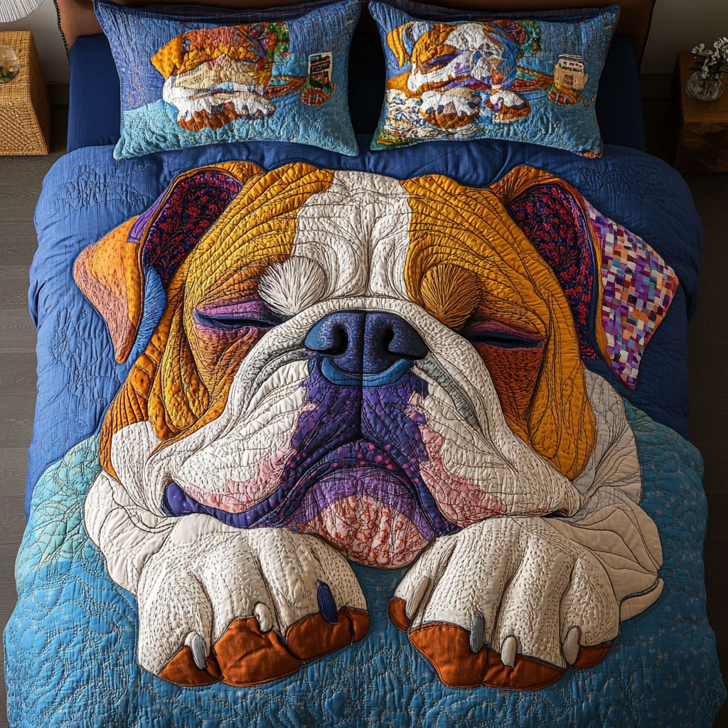 Bulldog Whimsy Walk 3-Piece Quited Bedding Set - Single (59" x 70")