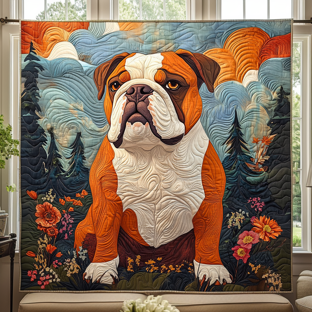 Bulldog Woodland Wonder Quilted Blanket - Throw (55" x 60")