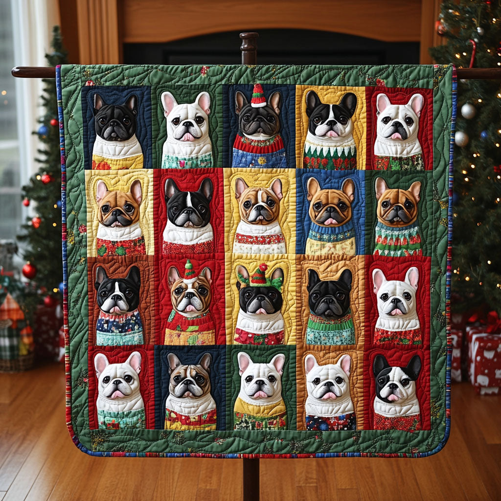 Bulldog Yuletide Quilted Blanket - Throw (55" x 60")