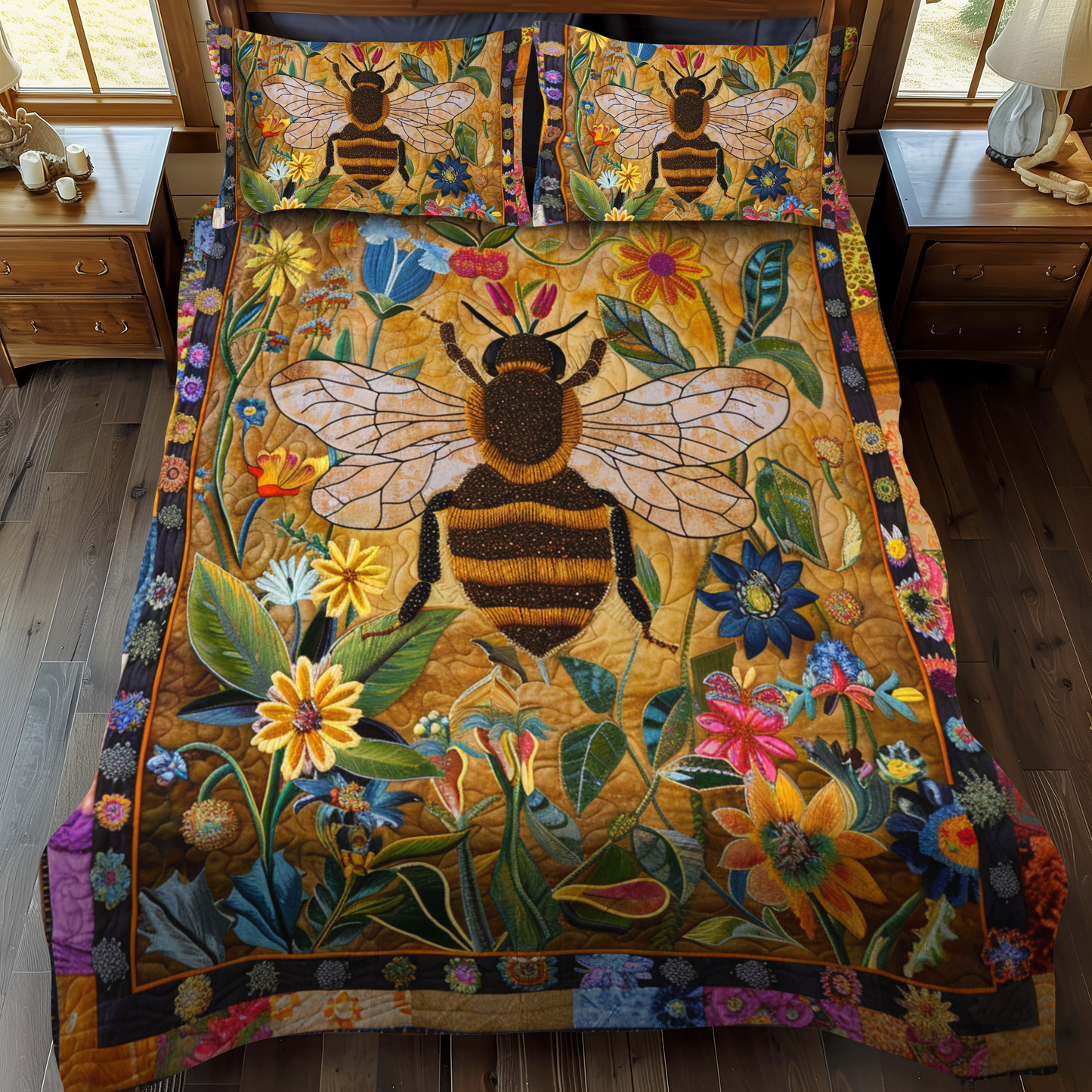 Bumblebee Garden 3-Piece Quilted Bedding Set - Single (59" x 70")