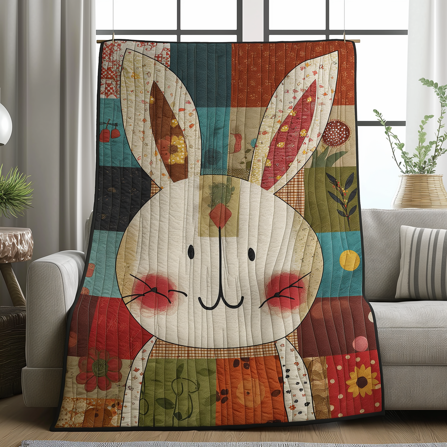 Bunny Patchwork Adventure Quilted Blanket - Throw (55" x 60")