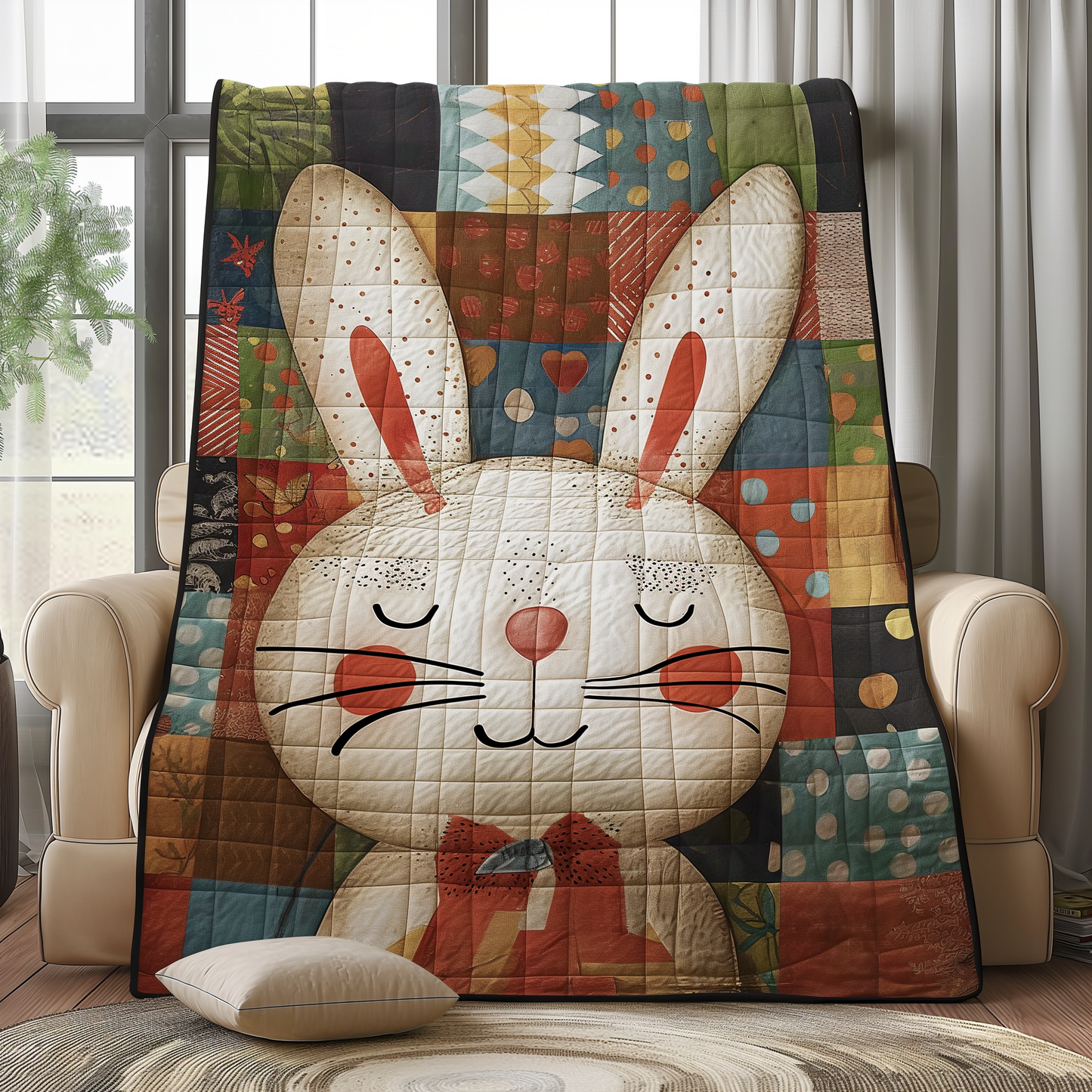 Bunny Wonderland Patchwork Quilted Blanket - Throw (55" x 60")