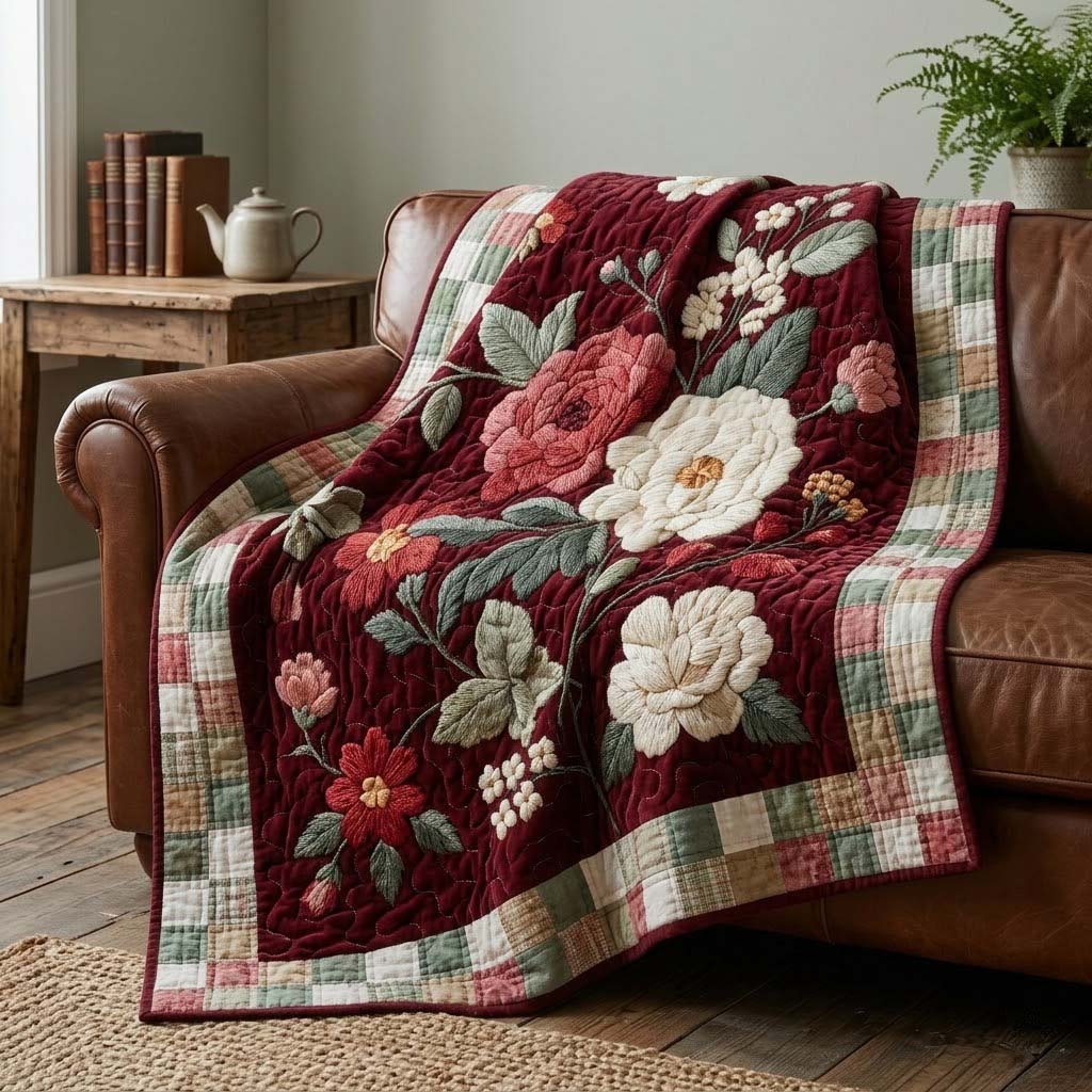 Burgundy Botanicals Quilted Blanket - Baby (30" x 40") - Pack 1