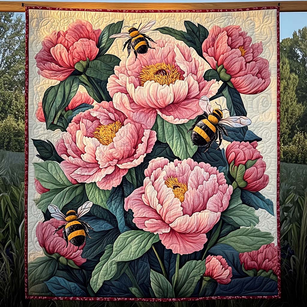 Busy Bees and Peonies Art Quilt Hanging - Baby (30" x 40")