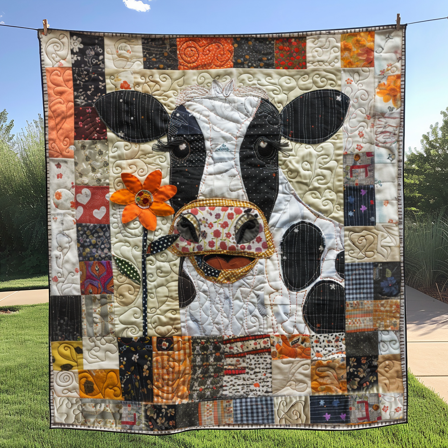 Buttercup Bovine Quilted Blanket - Throw (55" x 60")