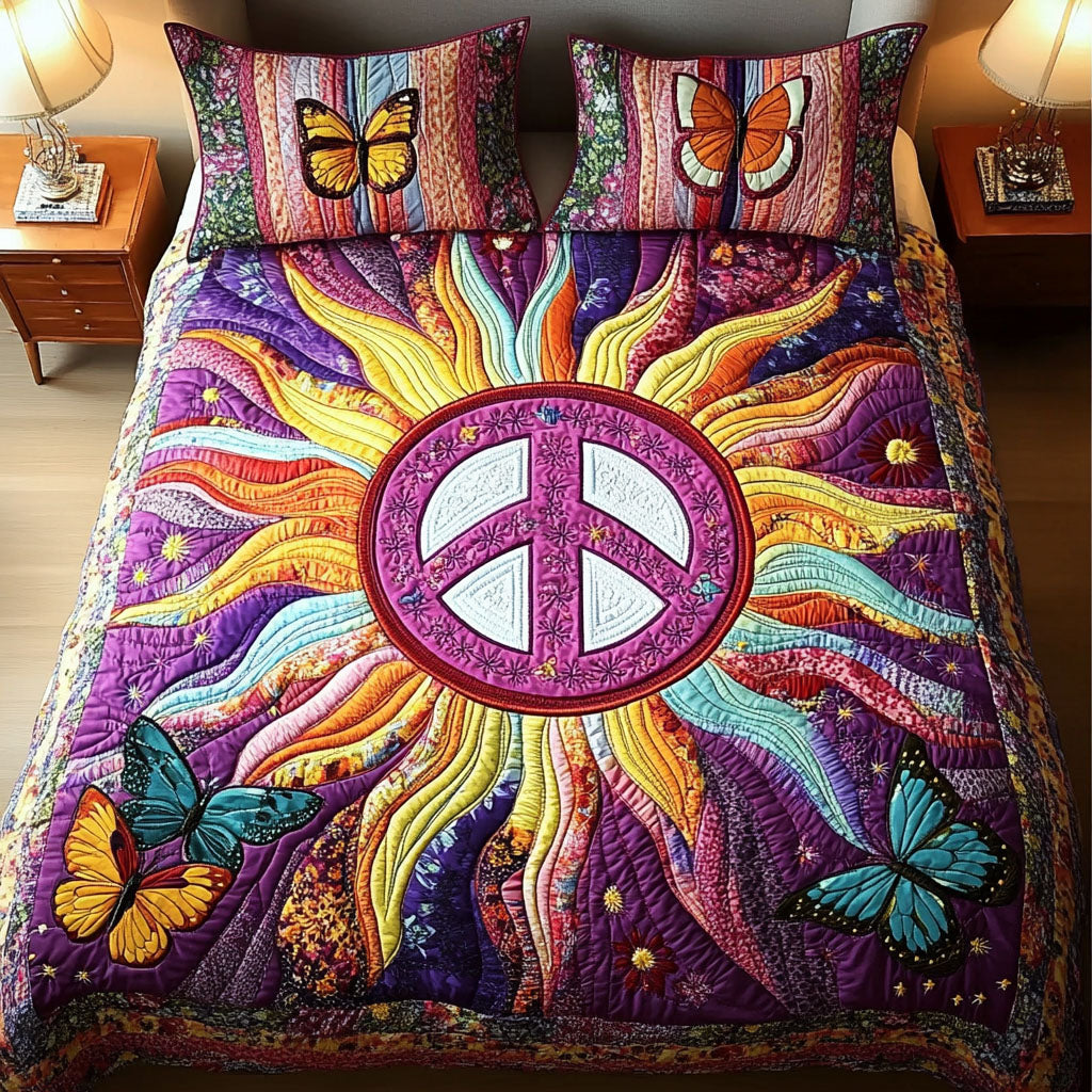 Butterfly Sunrise 3-Piece Quilted Bedding Set - Single (59" x 70")