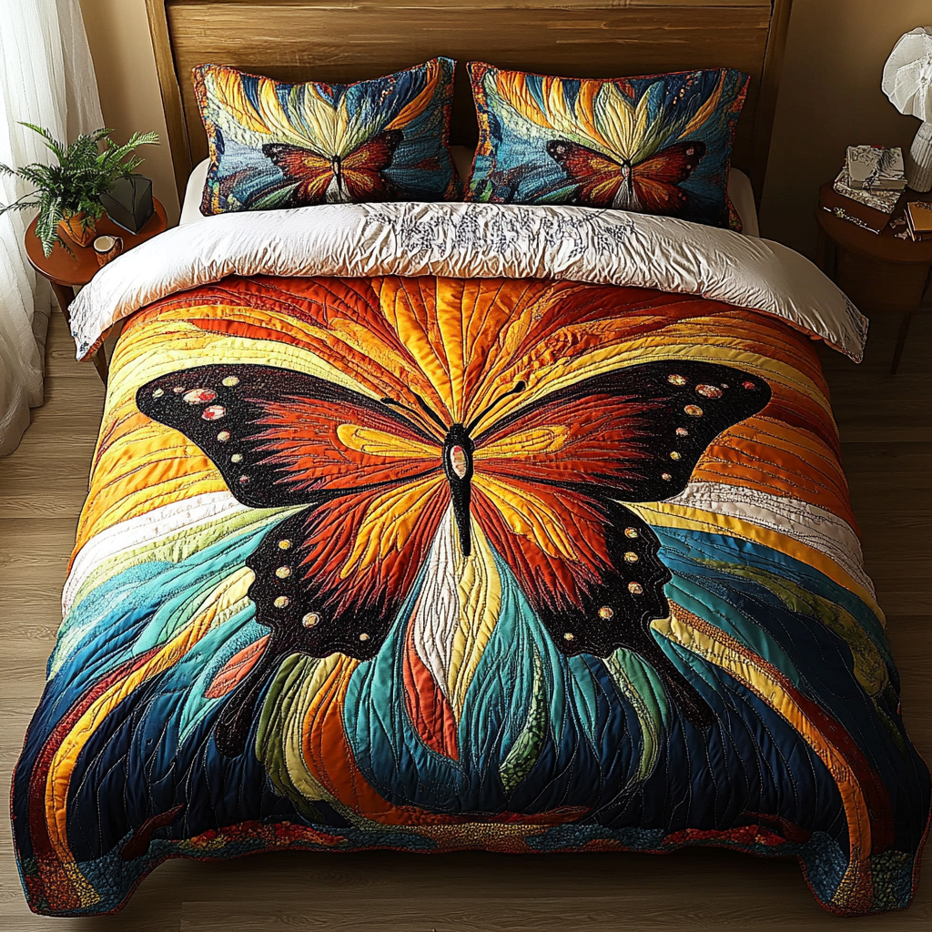 Butterfly Bliss 3-Piece Quilted Bedding Set - Single (59" x 70")