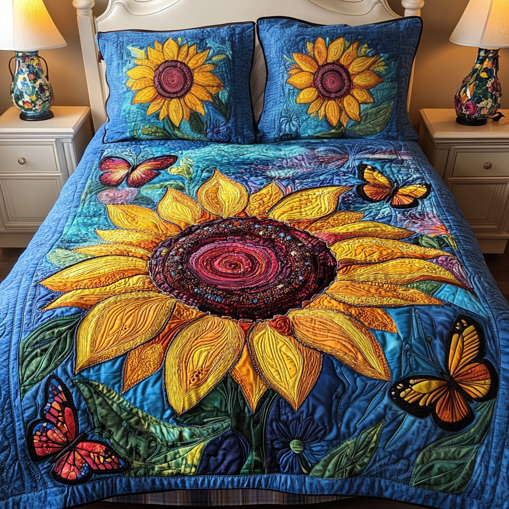 Butterfly Blooms 3-Piece Quilted Bedding Set - Single (59" x 70")