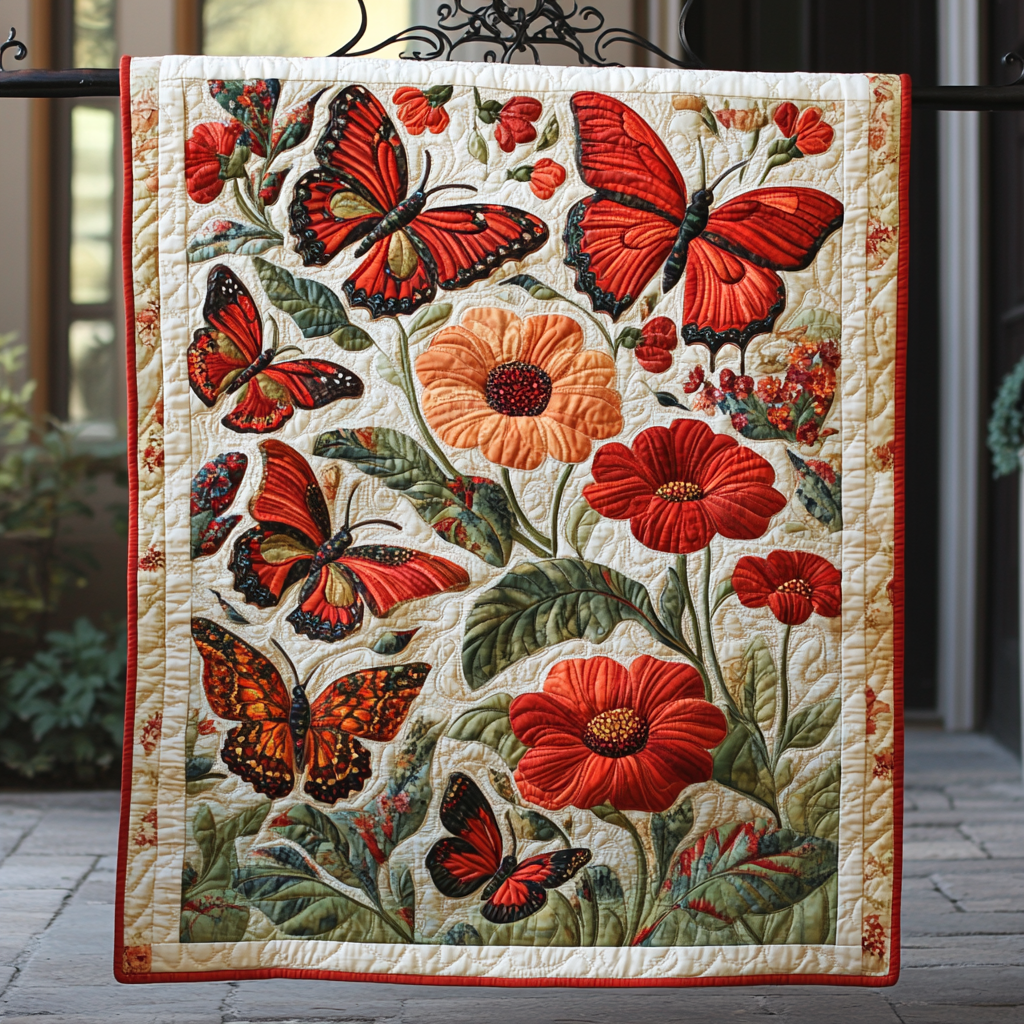 Butterfly Hibiscus Quilted Blanket - Throw (55" x 60")