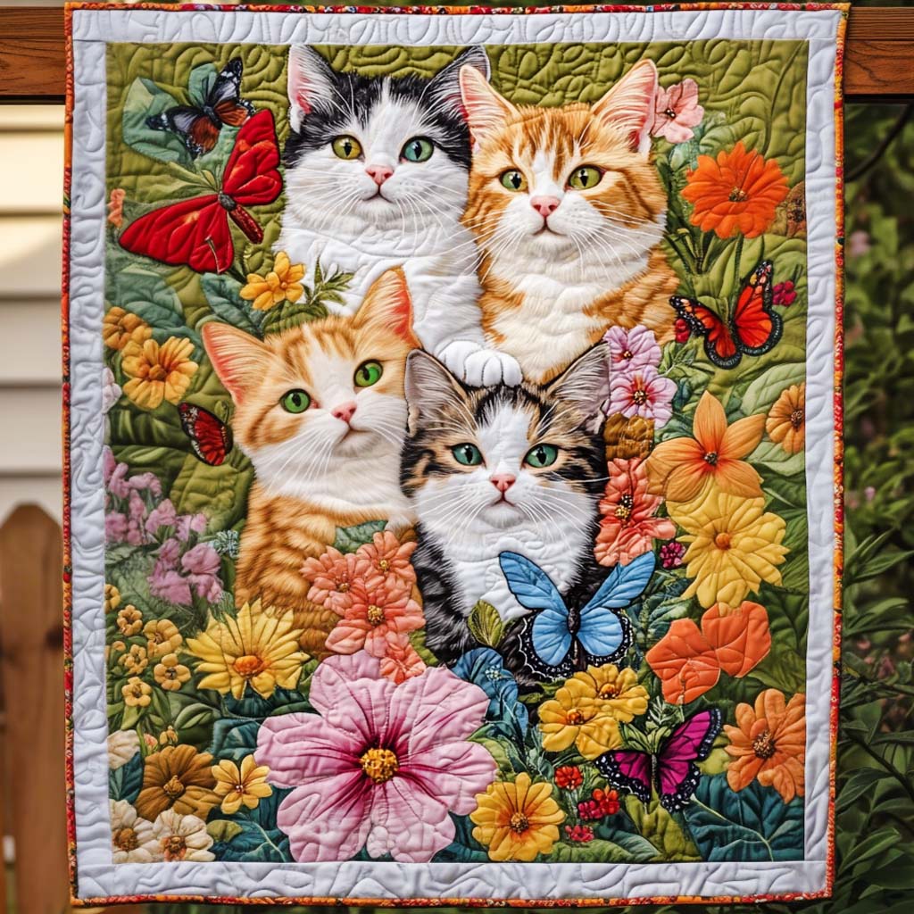 Butterfly Kittens Quilted Blanket - Throw (55" x 60")