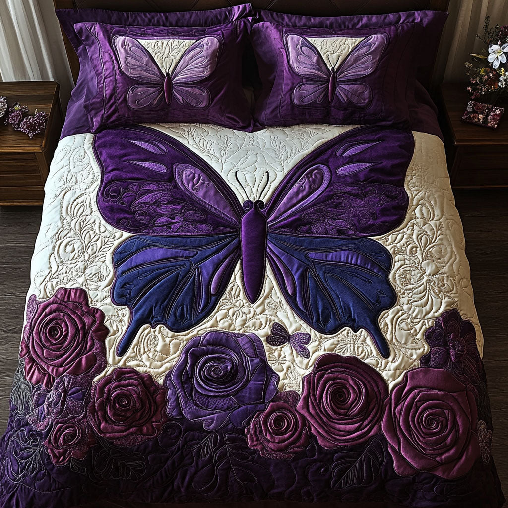Butterfly Meadow 3-Piece Quilted Bedding Set - Single (59" x 70")