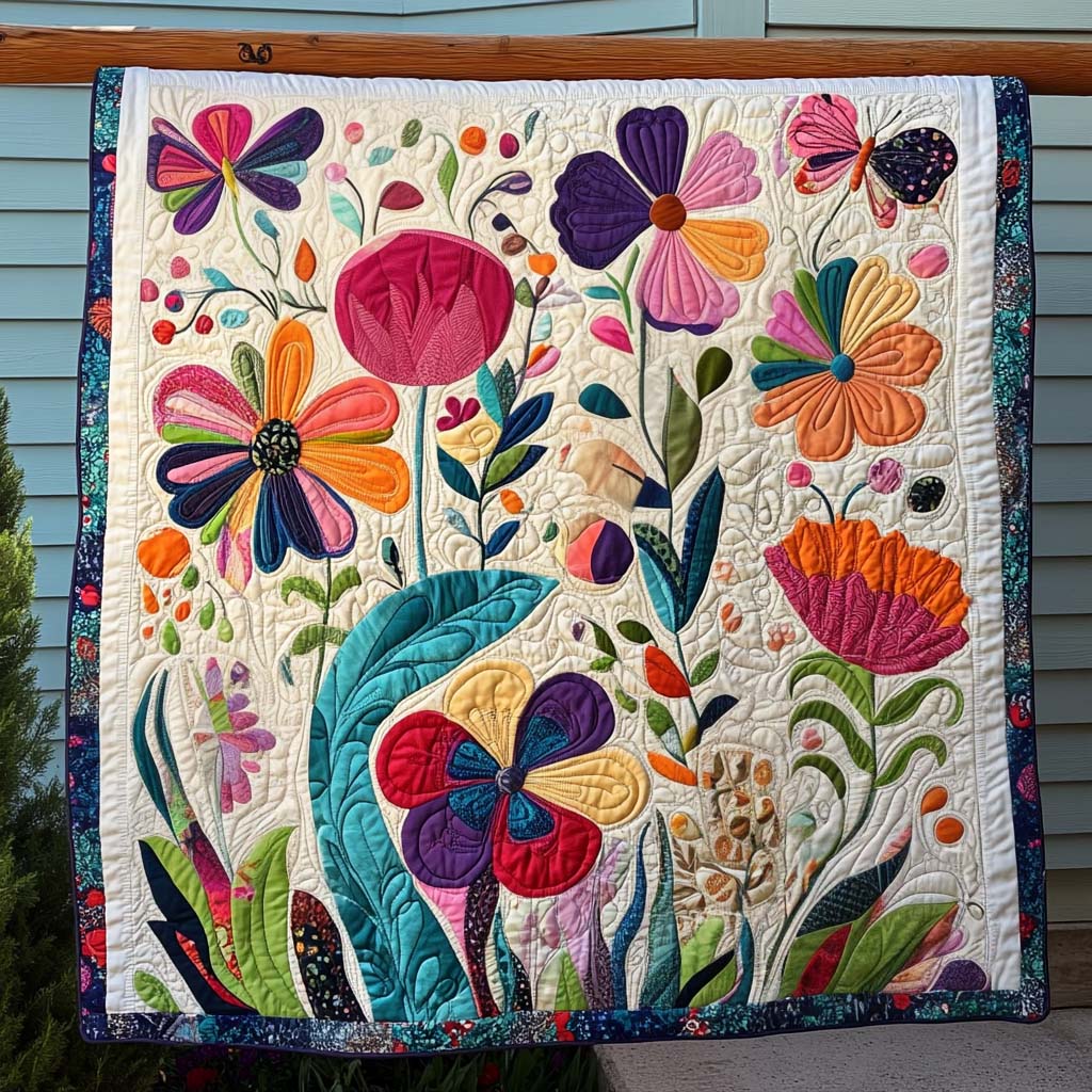 Butterfly Meadow Quilted Blanket - Throw (55" x 60")