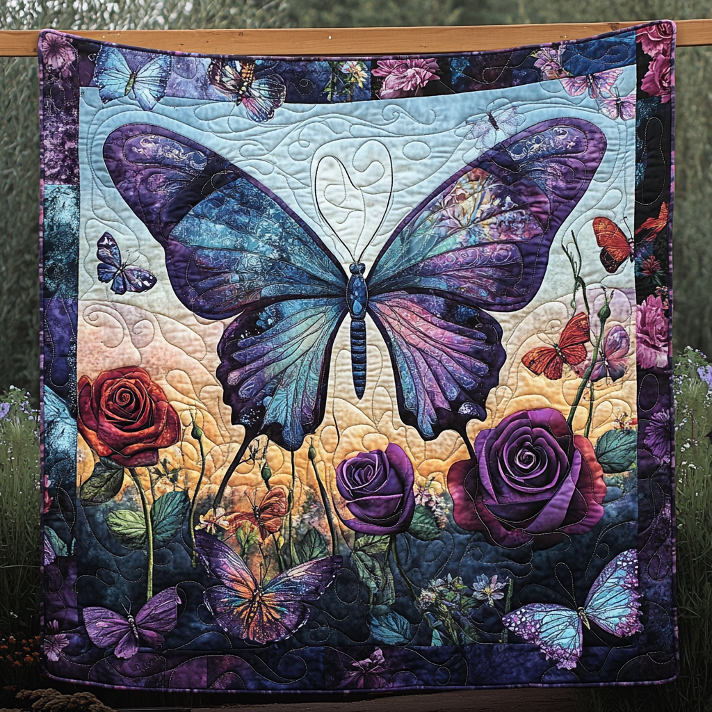 Butterfly Sunset Meadow Quilted Blanket - Baby (30" x 40")