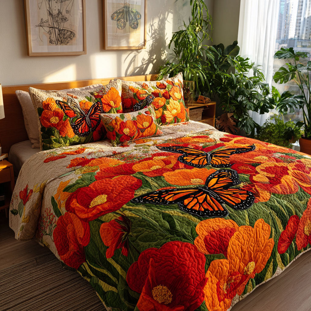 Butterfly Whisper 3-Piece Quilted Bedding Set - Single (59" x 70")