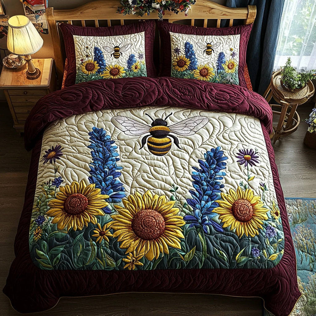 Buzzed in Gold 3-Piece Quilted Bedding Set - Single (59" x 70")