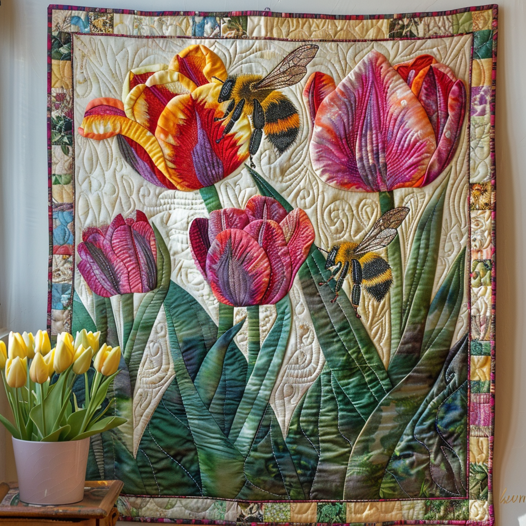 Buzzing Beauty Floral Quilted Blanket - Throw (55" x 60")