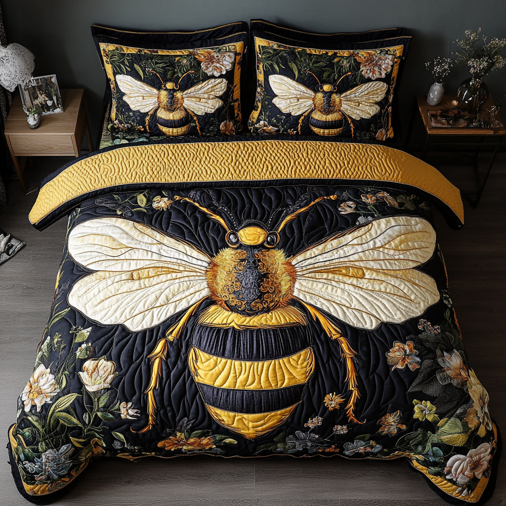 Buzzing Bliss 3-Piece Quilted Bedding Set - Single (59" x 70")