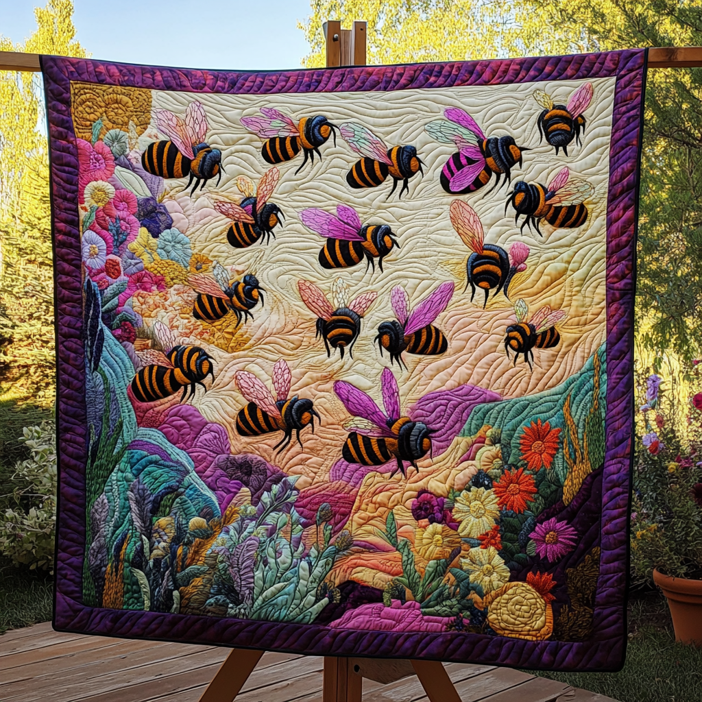 Buzzing Blossom Quilted Blanket - Throw (55" x 60")
