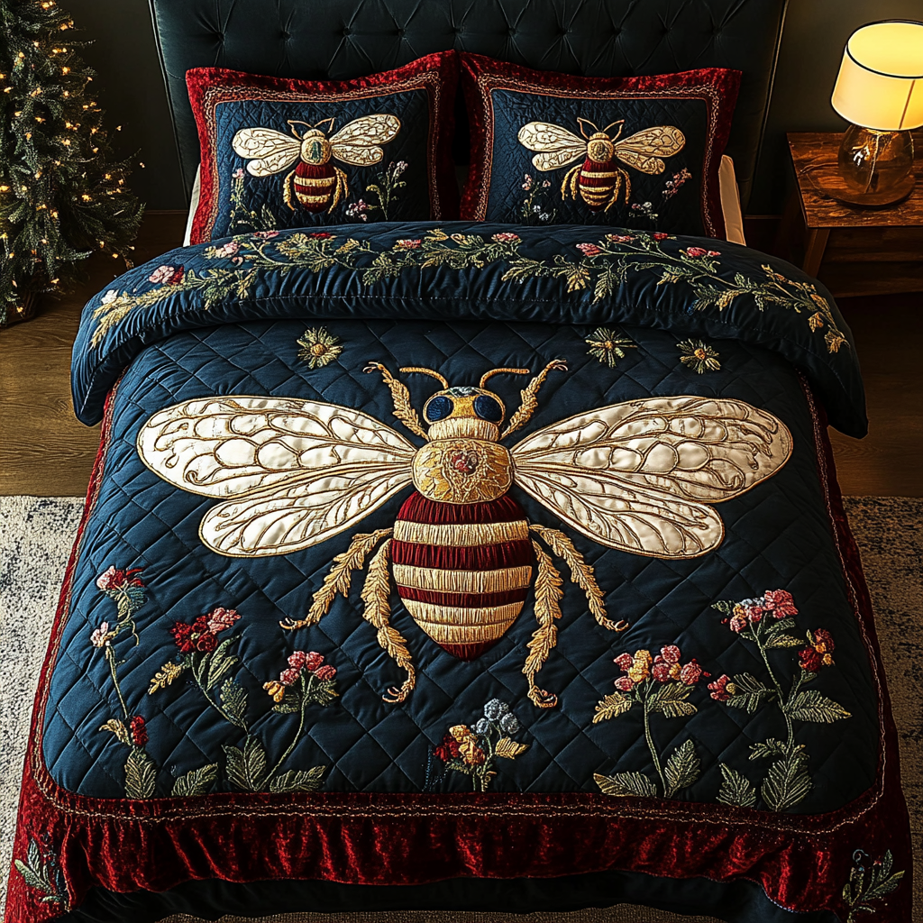 Buzzing Blossoms 3-Piece Quilted Bedding Set - Single (59" x 70")