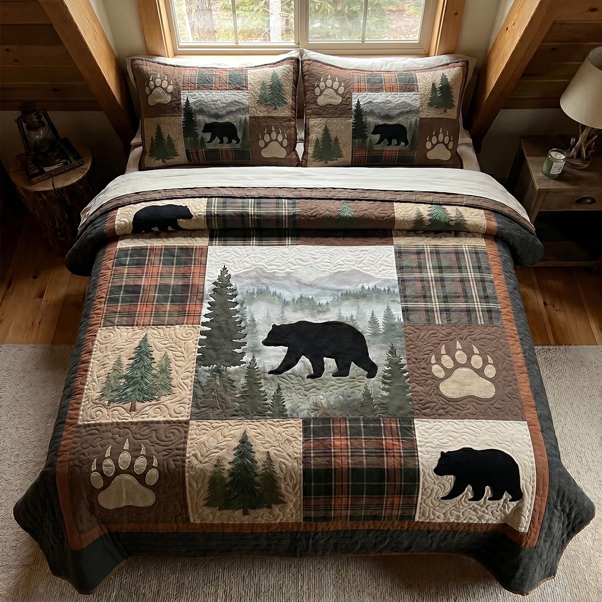 Cabin Wildlife 3-Piece Quilted Bedding Set - Single (59" x 70")