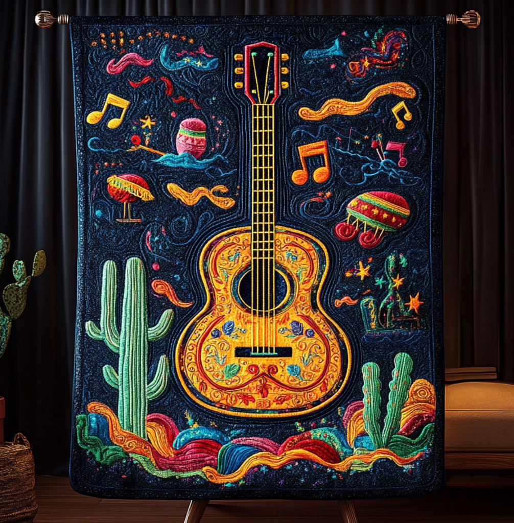 Cacti Guitar Quilted Blanket - Throw (55" x 60")