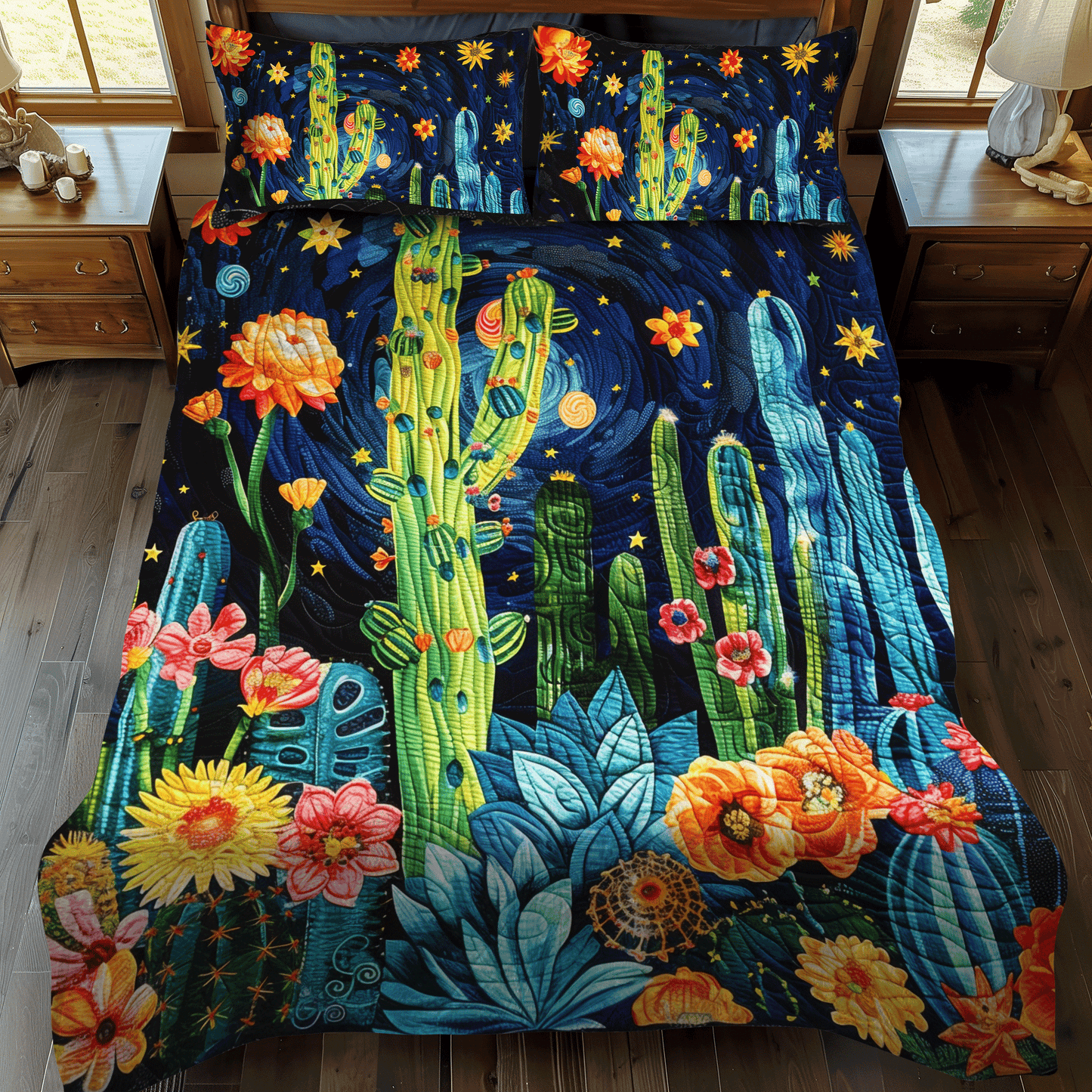 Cactus Dreamscape 3-Piece Quilted Bedding Set - Single (59" x 70")