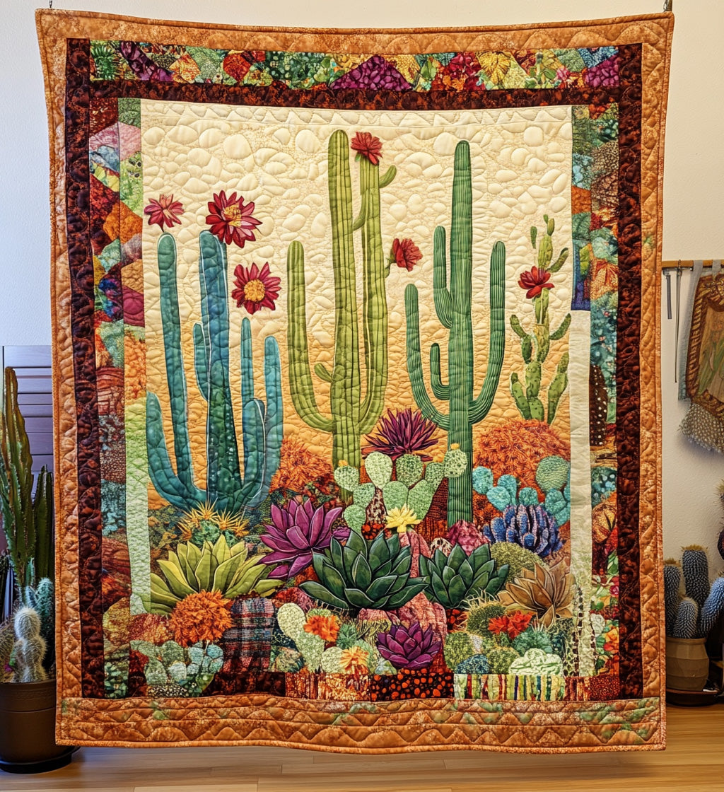 Cactus Oasis Quilted Blanket - Throw (55" x 60")