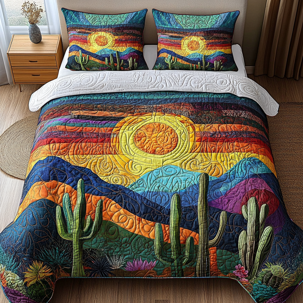 Cactus Sunset Quilted Bedding Set - Single (59" x 70")