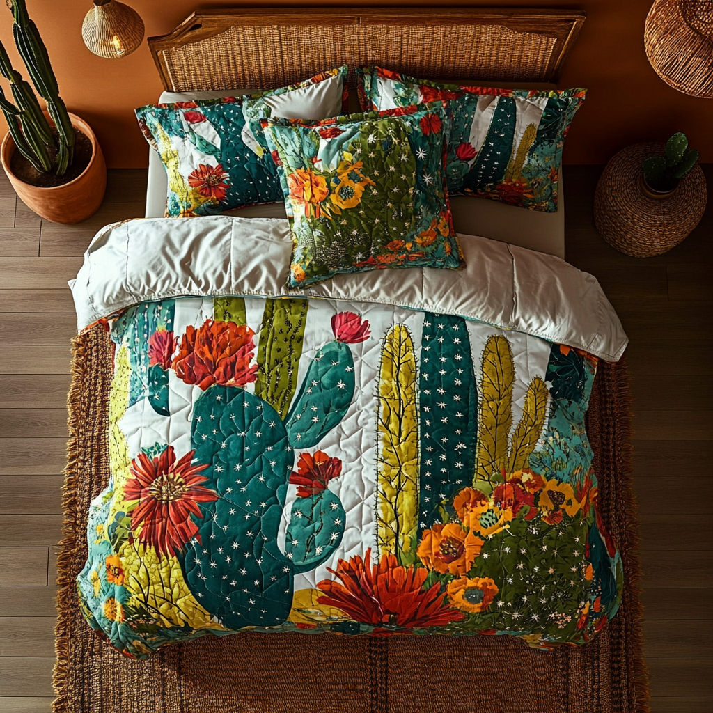 Cactus Bloom Harmony 3-Piece Quilted Bedding Set - Single (59" x 70")