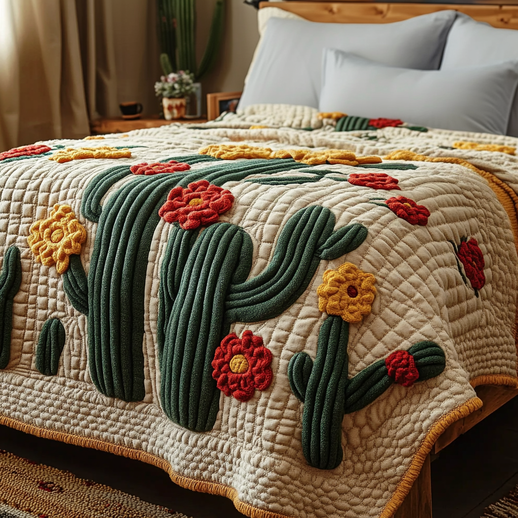 Cactus Bloom Quilted Blanket - Throw (55" x 60")