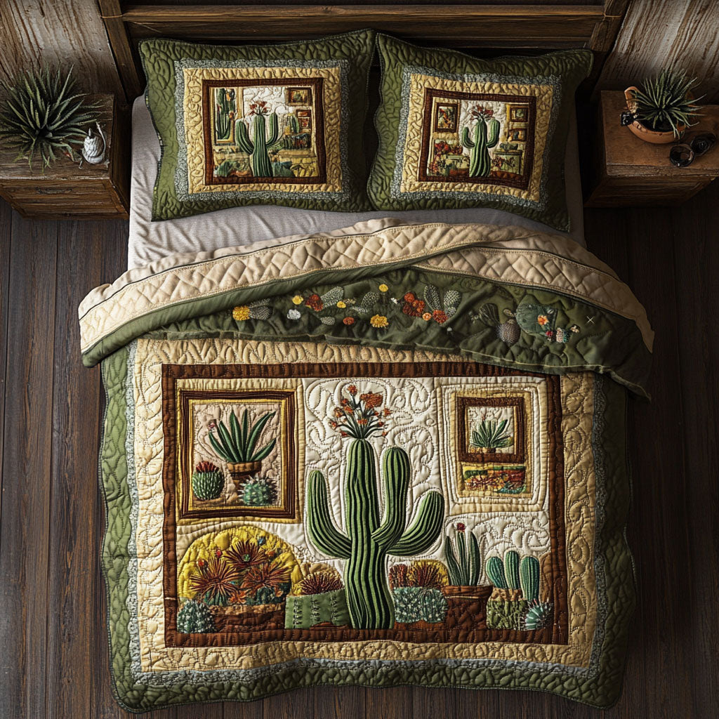 Cactus Cozy 3-Piece Quilted Bedding Set - Single (59" x 70")