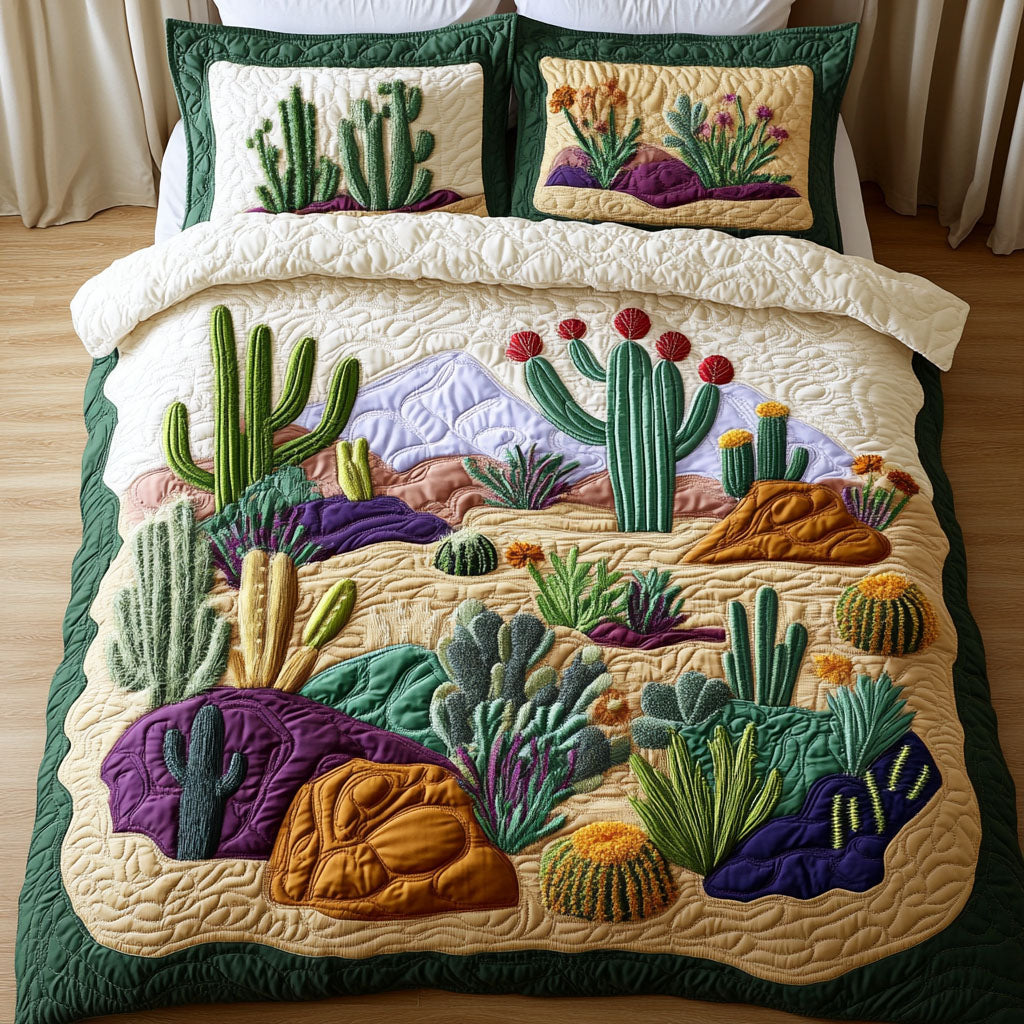 Cactus Dreamscape 3-Piece Quilted Bedding Set - Single (59" x 70")