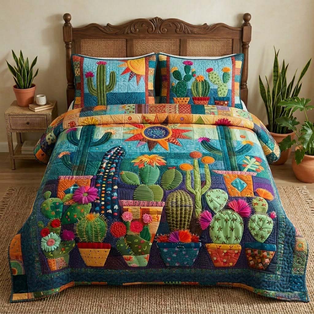 Cactus Fiesta 3-Piece Quilted Bedding Set - Single (59" x 70")