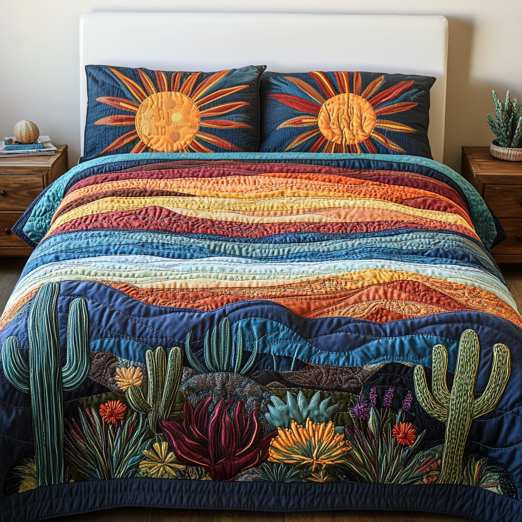 Cactus Garden 3-Piece Quilted Bedding Set - Single (59" x 70")