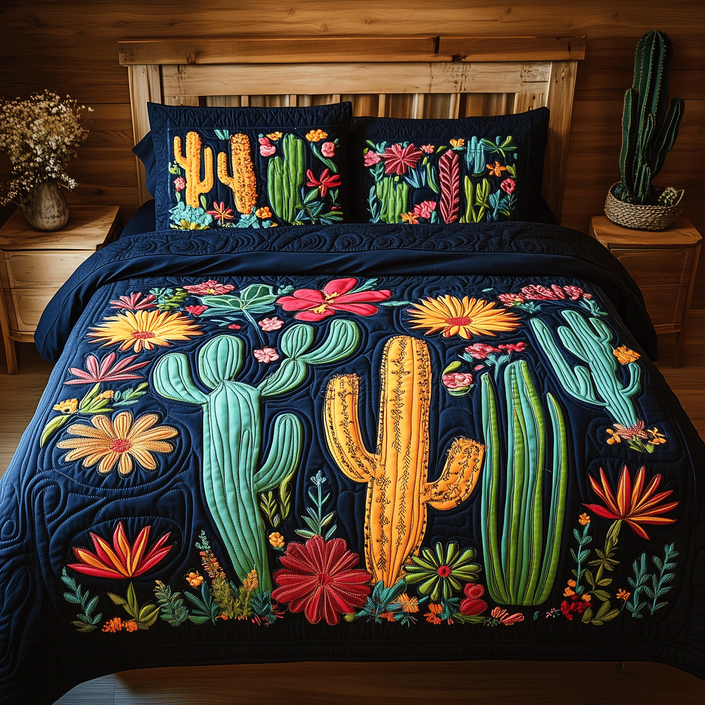 Cactus Garden 3-Piece Quilted Bedding Set - Single (59" x 70")