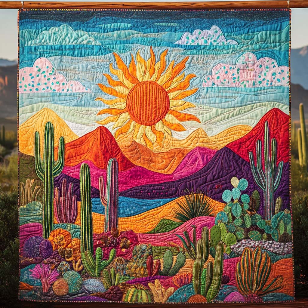 Cactus Glow Quilted Blanket - Throw (55" x 60")