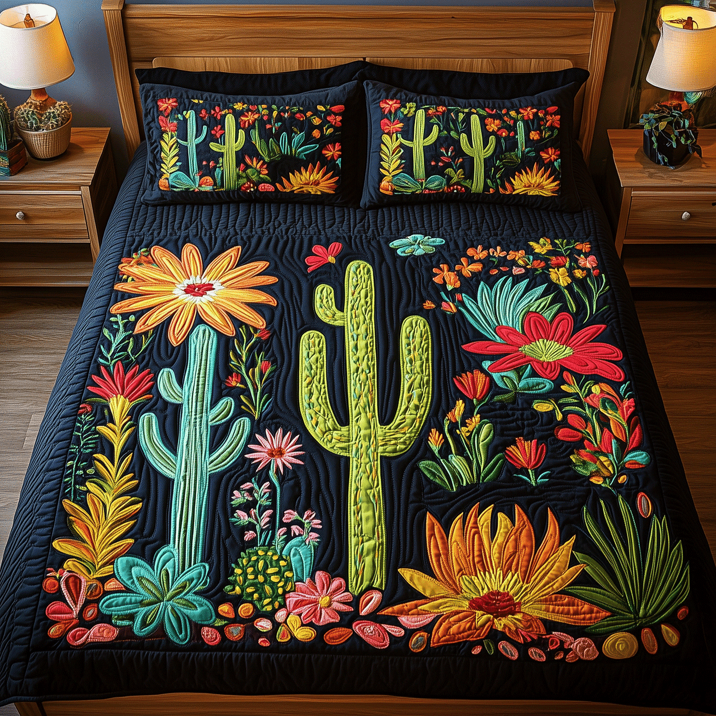 Cactus Paradise 3-Piece Quilted Bedding Set - Single (59" x 70")