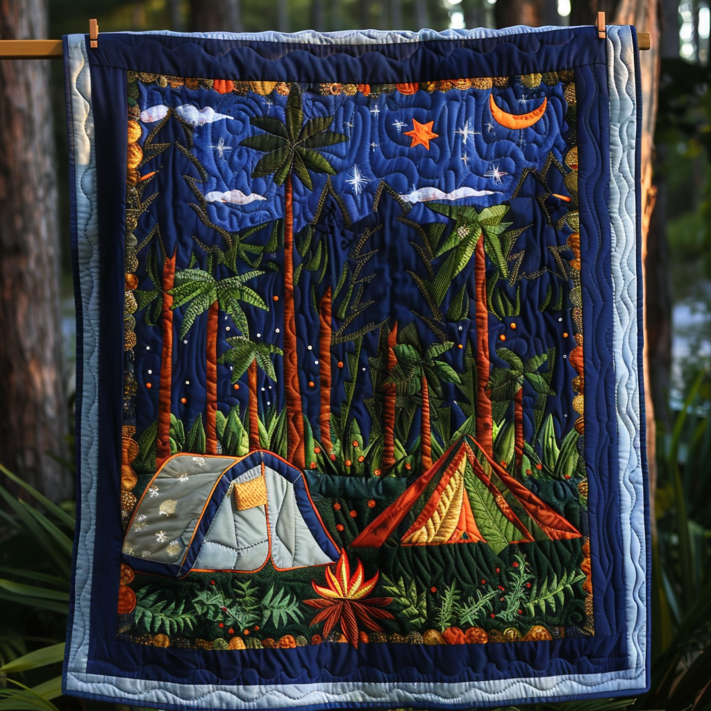 Campfire Under Stars Quilted Blanket - Throw (55" x 60")