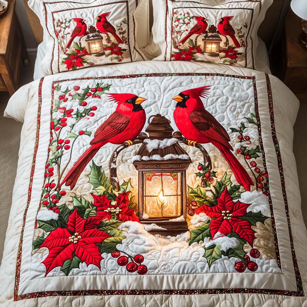 Candlelight Cardinals 3-Piece Quilted Bedding Set - Single (59" x 70")