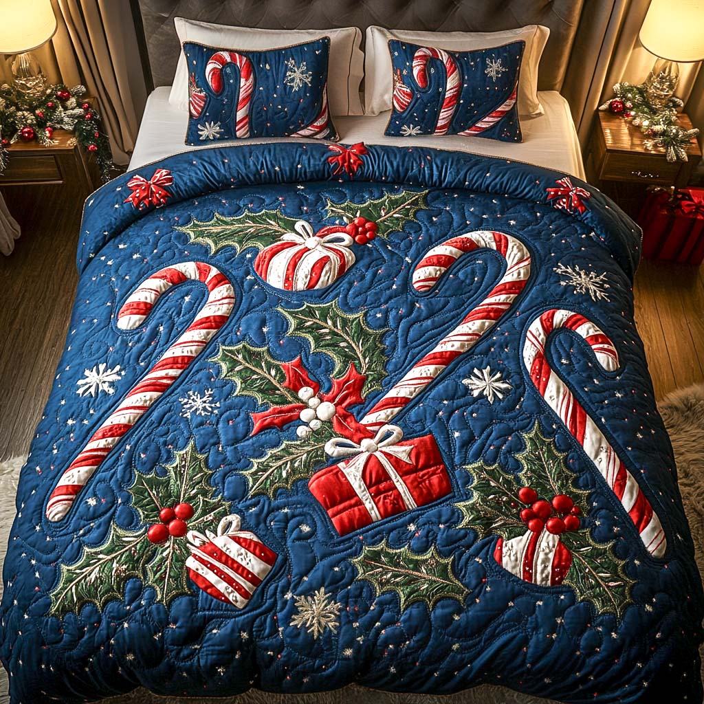 Candy Cane Dreams 3-Piece Quilted Bedding Set - Single (59" x 70")
