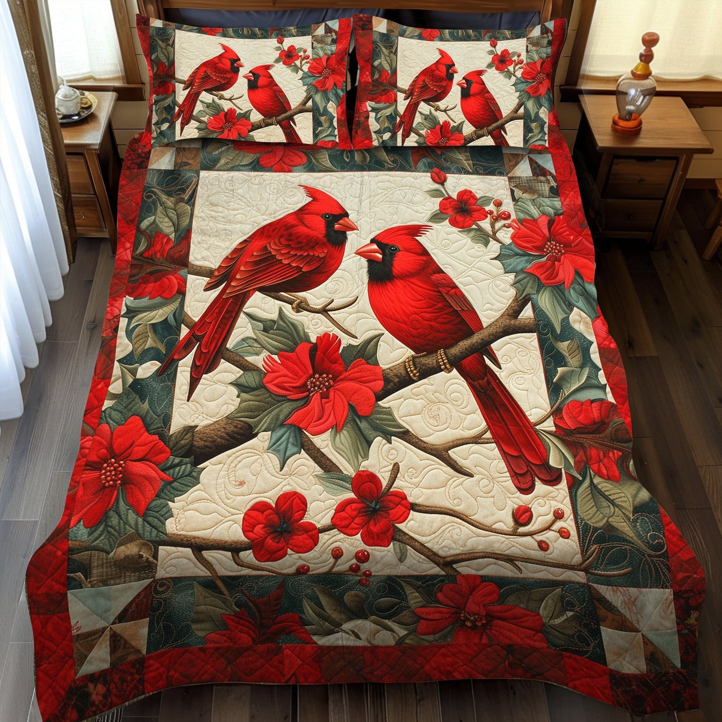 Cardinal Love 3-Piece Quilted Bedding Set - Single (59" x 70")