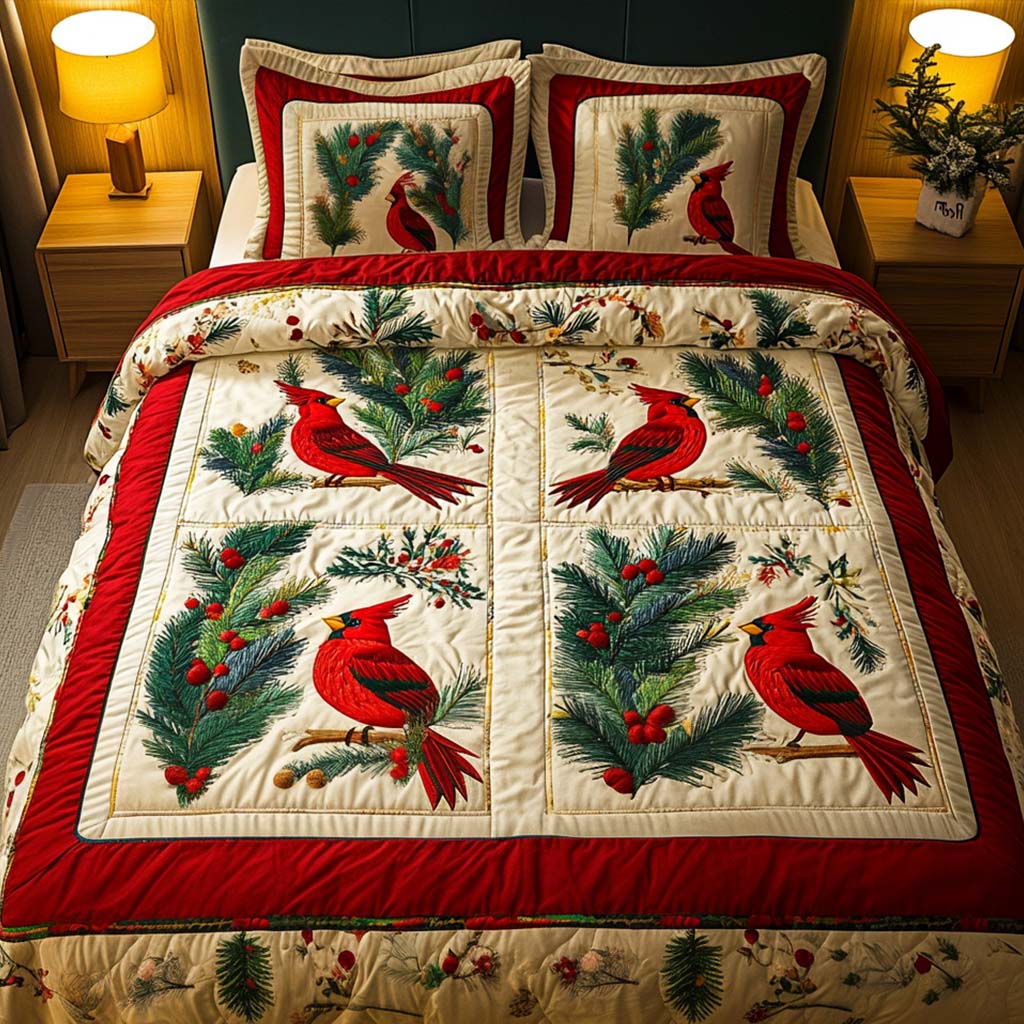 Cardinal Song 3-Piece Quilted Bedding Set - Single (59" x 70")