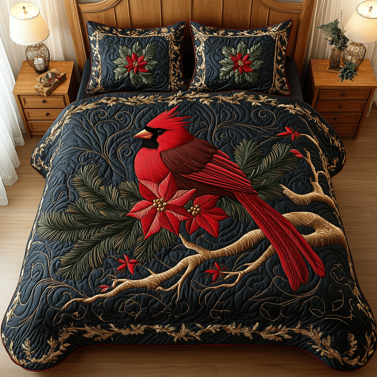 Cardinal Beauty 3-Piece Quilted Bedding Set - Single (59" x 70")