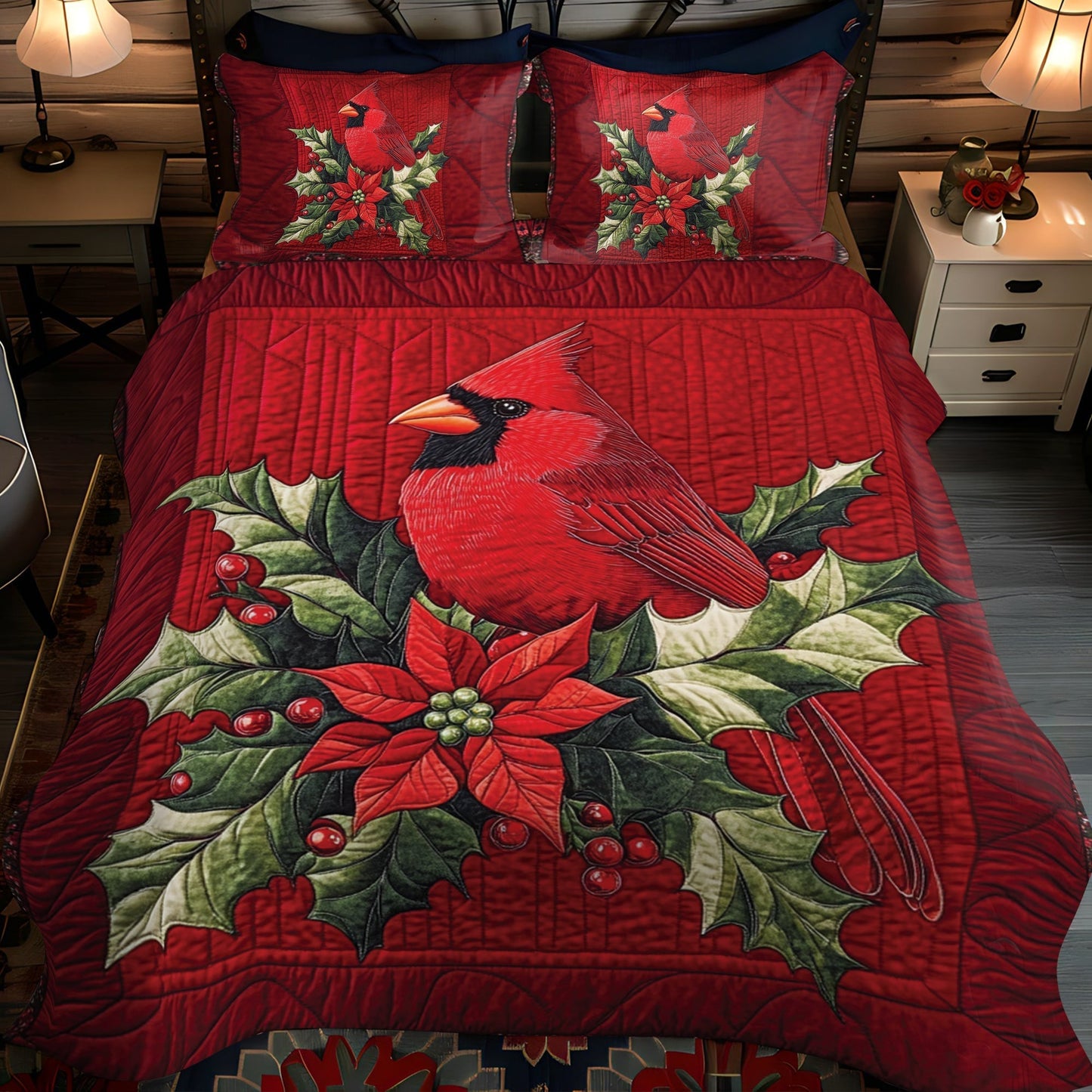 Cardinal Charm Quilted Bedding Set - Single (59" x 70")