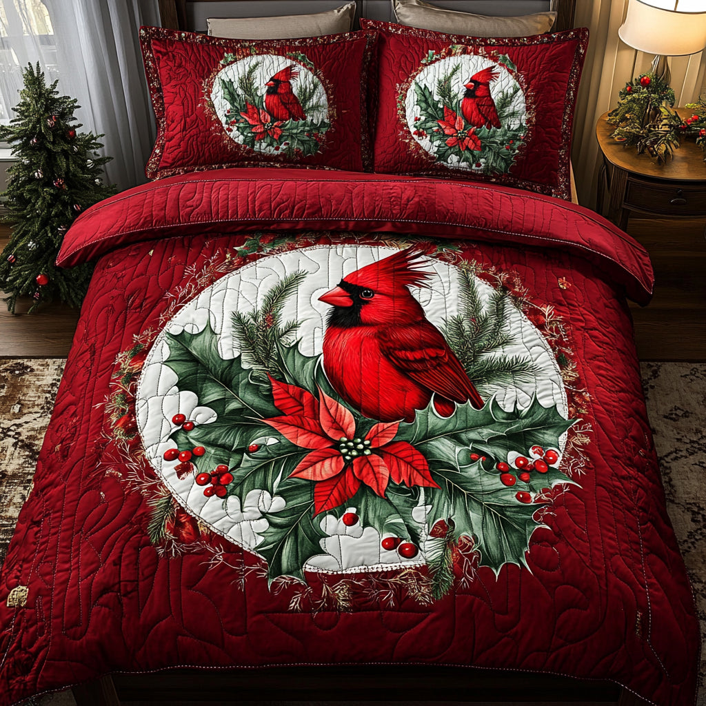 Cardinal Christmas Quilted Bedding Set - Single (59" x 70")