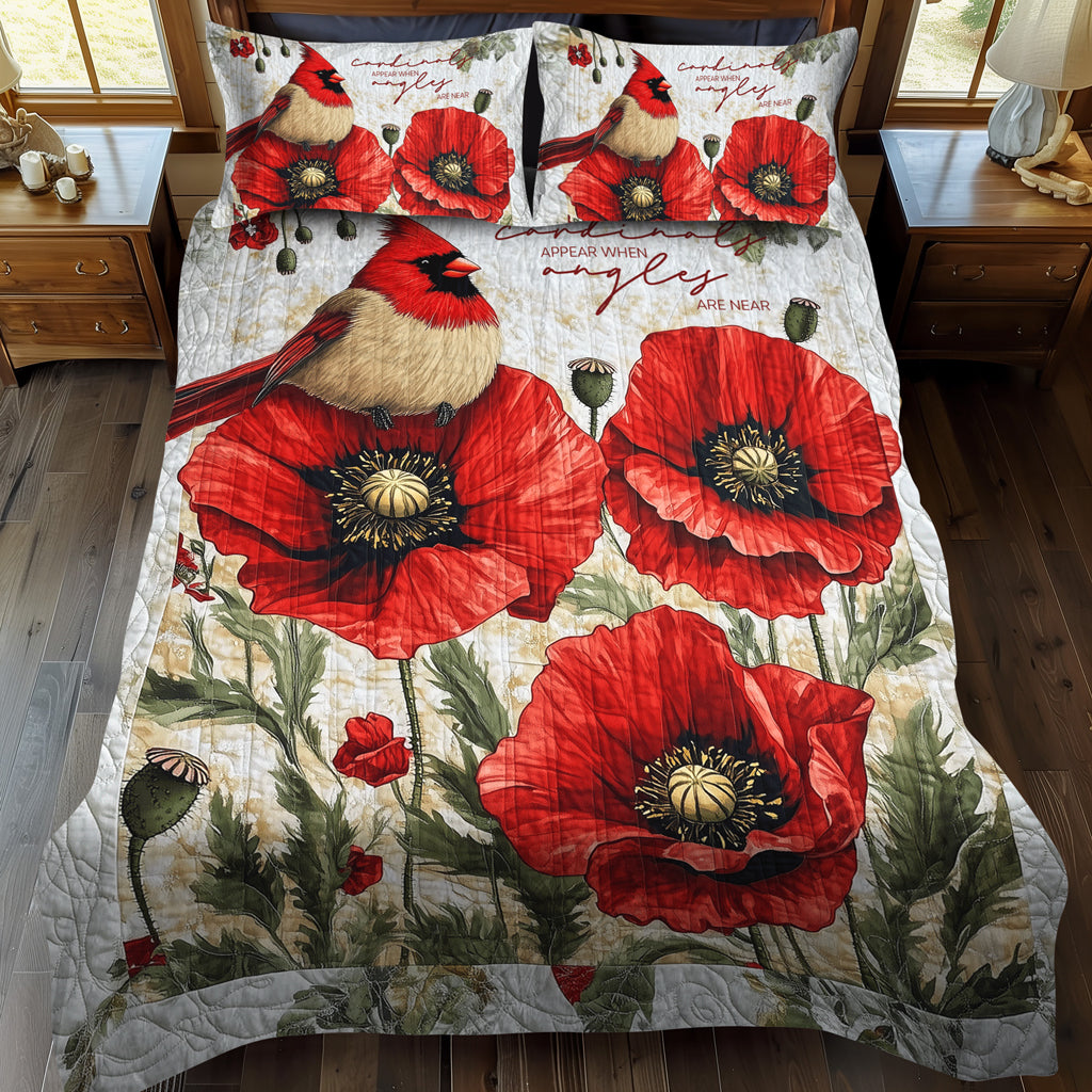 Cardinal Couple 3-Piece Quilted Bedding Set - Single (59" x 70")