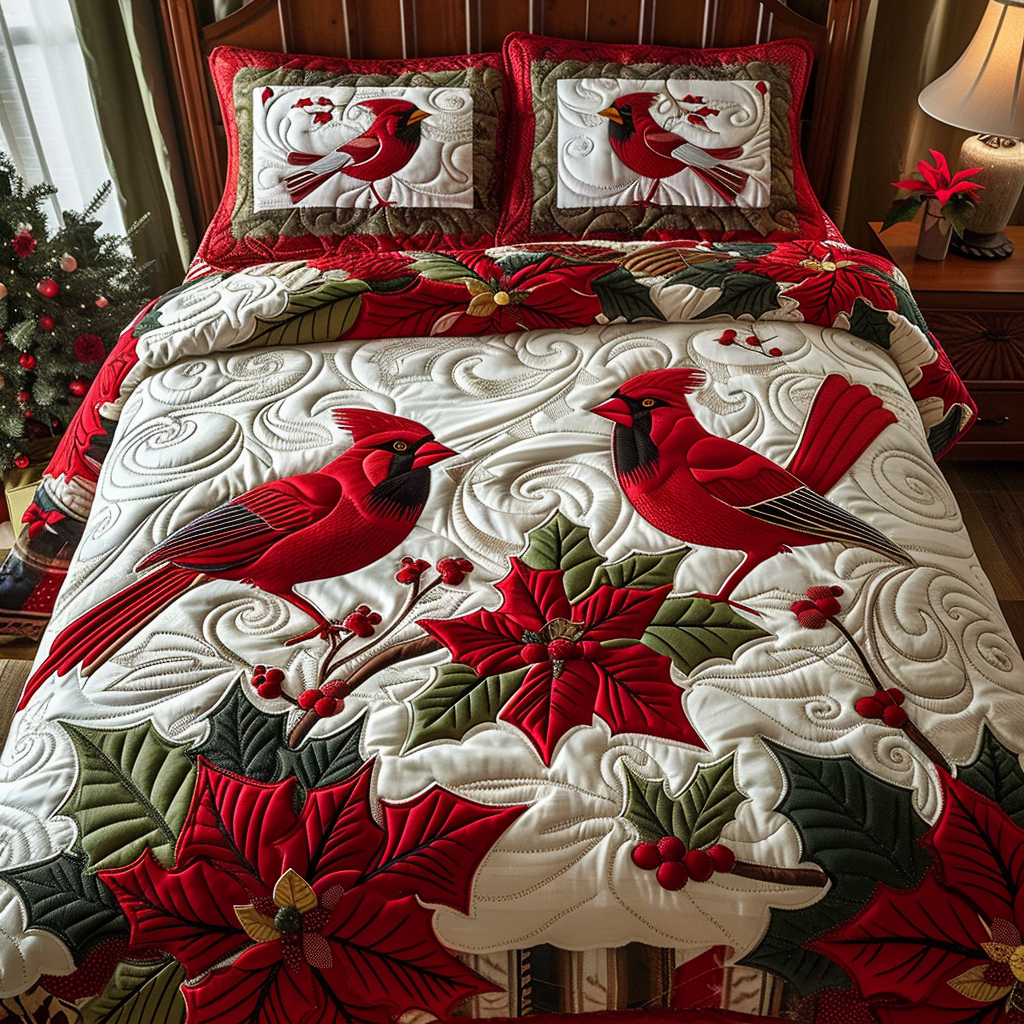 Cardinal Couple Quilted Bedding Set - Single (59" x 70")